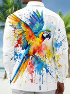 Oceanlyte Men's Short Sleeve Shirt - Watercolor Macaw Parrot With Splatter Paint Print with Chest Pocket