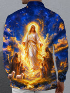 Oceanlyte Men's Angelic Figure With Shepherds And Sheep Print Long Sleeve Shirt with Chest Pocket