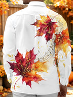 Oceanlyte Men's Autumn Maple Leaves And Music Score Print Long Sleeve Shirt with Chest Pocket