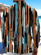 Oceanlyte Men's Printed Abstract Geometric Stripes Print Long Sleeve Shirt with Chest Pocket