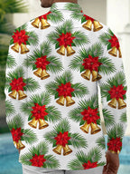 Oceanlyte Men's Hawaiian Christmas Poinsettia And Bells Print Long Sleeve Shirt