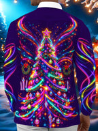 Oceanlyte Men's Long Sleeve Shirt - Neon Christmas Tree With Ornaments And Wreaths Print with Chest Pocket
