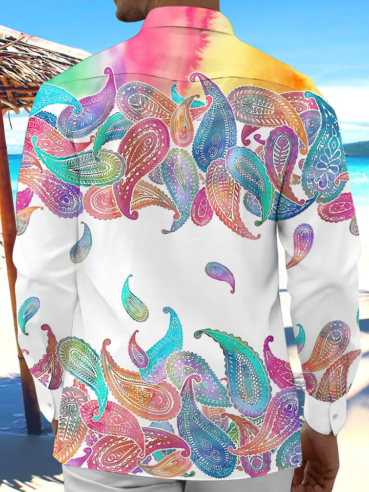 Oceanlyte Men's Printed Colorful Paisley Print Long Sleeve Shirt with Chest Pocket
