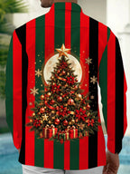 Oceanlyte Men's Christmas Tree With Ornaments And Gifts Print Long Sleeve Shirt with Chest Pocket
