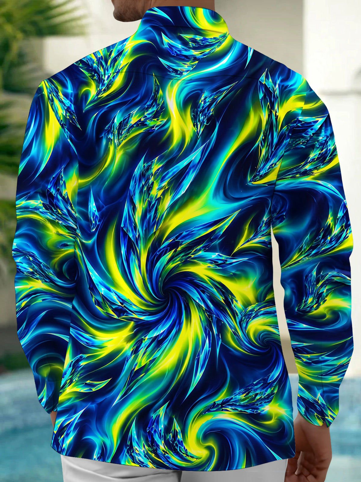 Oceanlyte Men's Printed Abstract Swirling Fluid Pattern Long Sleeve Shirt with Chest Pocket