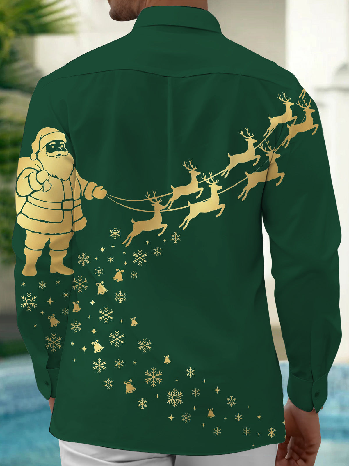 Oceanlyte Men's Graphic Christmas Print Holiday Print Long Sleeve Shirt with Chest Pocket