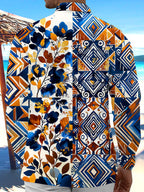 Oceanlyte Men's Printed Geometric Floral Collage Print Long Sleeve Shirt with Chest Pocket