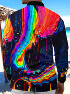 Oceanlyte Men's Graphic Abstract Rainbow Dripping Paint Print Long Sleeve Button Down Shirt with Chest Pocket