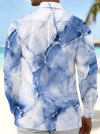 Oceanlyte Men's Printed Blue Marble Texture Print Long Sleeve Shirt with Chest Pocket