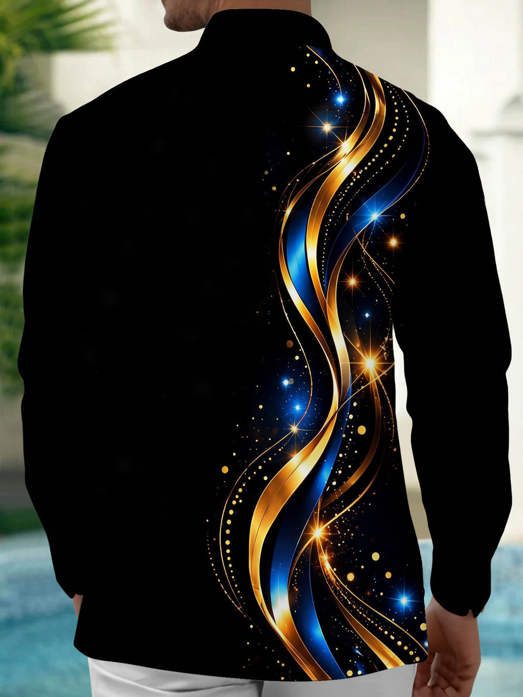 Oceanlyte Men's Graphic Lion Head Print Golden Waves Print Long Sleeve Shirt with Chest Pocket