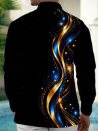 Oceanlyte Men's Graphic Lion Head Print Golden Waves Print Long Sleeve Shirt with Chest Pocket