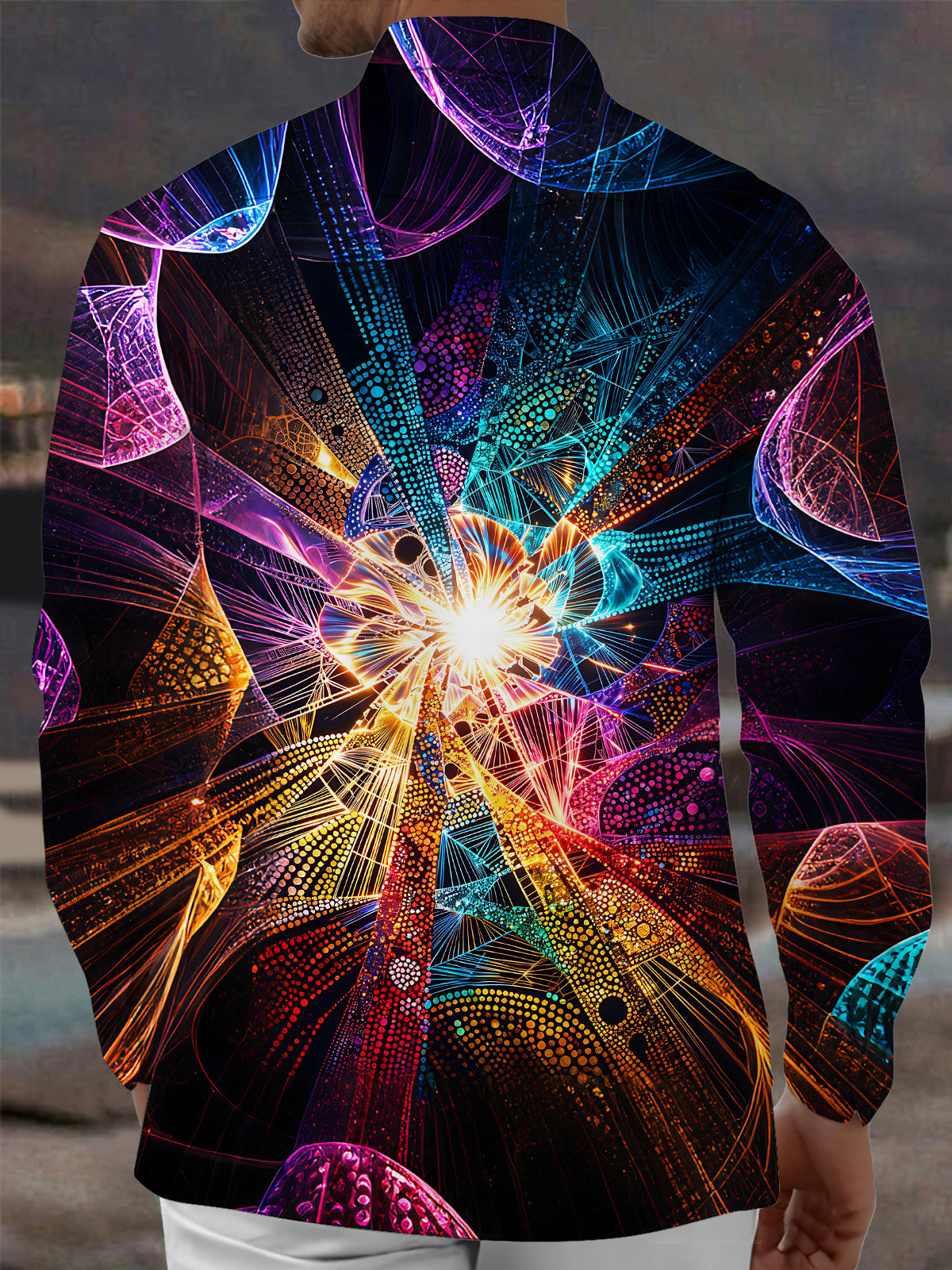Oceanlyte Neon Glow Fractal Art Men's Pocket Long Sleeve Shirts