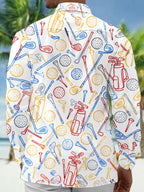 Oceanlyte Men's Printed Golf Clubs Balls And Tees Pattern Long Sleeve Shirt with Chest Pocket