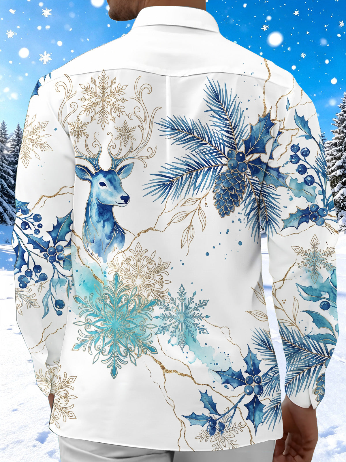 Oceanlyte Men's Graphic Watercolor Snowflake Print Long Sleeve Shirt with Chest Pocket