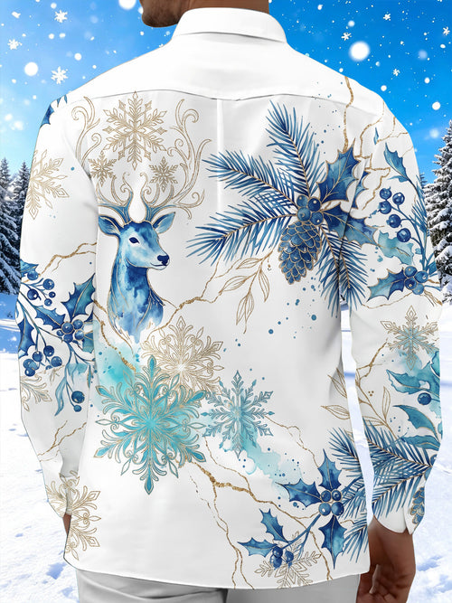 Oceanlyte Men's Graphic Watercolor Snowflake Print Long Sleeve Shirt with Chest Pocket