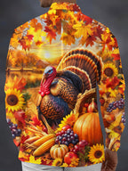Oceanlyte Men's Long Sleeve Shirt - Thanksgiving Turkey And Harvest Cornucopia Print with Chest Pocket