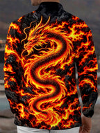 Oceanlyte Men's Graphic Flame Dragon Print Long Sleeve Shirt with Chest Pocket