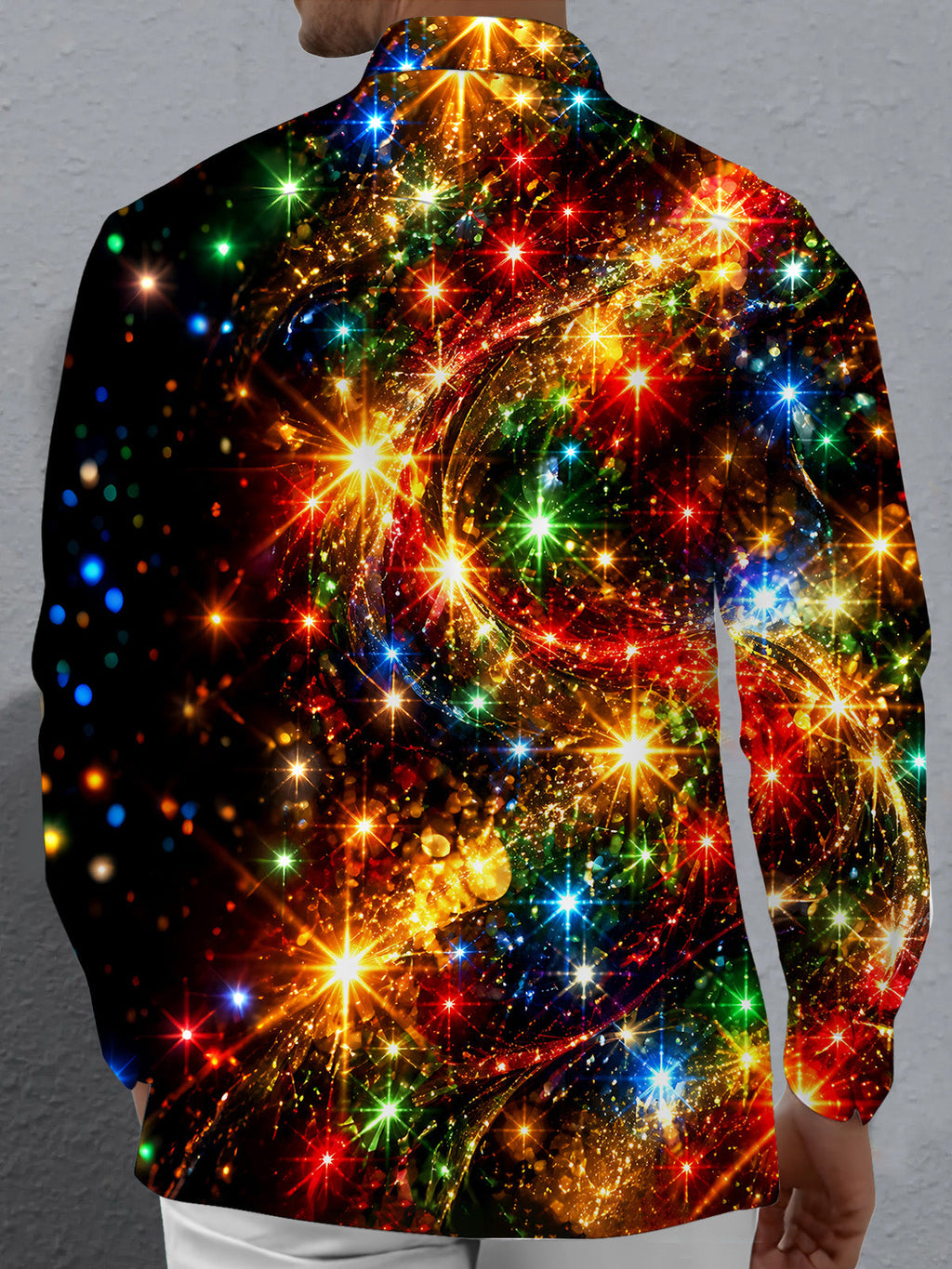 Oceanlyte Men's Printed Colorful Starburst Lights Print Long Sleeve Shirt with Chest Pocket
