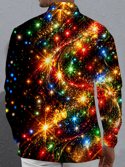 Oceanlyte Men's Printed Colorful Starburst Lights Print Long Sleeve Shirt with Chest Pocket