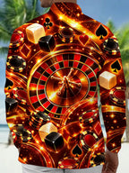 Oceanlyte Men's Roulette Wheel And Casino Elements Print Long Sleeve Shirt with Chest Pocket