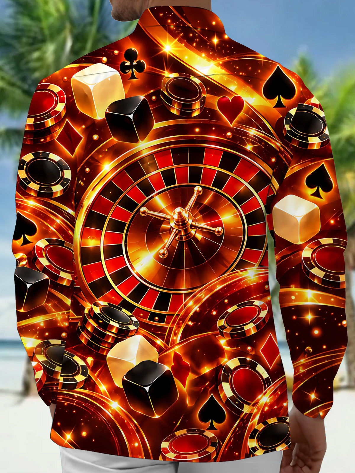 Oceanlyte Men's Roulette Wheel And Casino Elements Print Long Sleeve Shirt with Chest Pocket