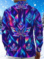 Oceanlyte Men's Neon Iridescent Geometric Maple Leaf Print Long Sleeve Shirt with Chest Pocket