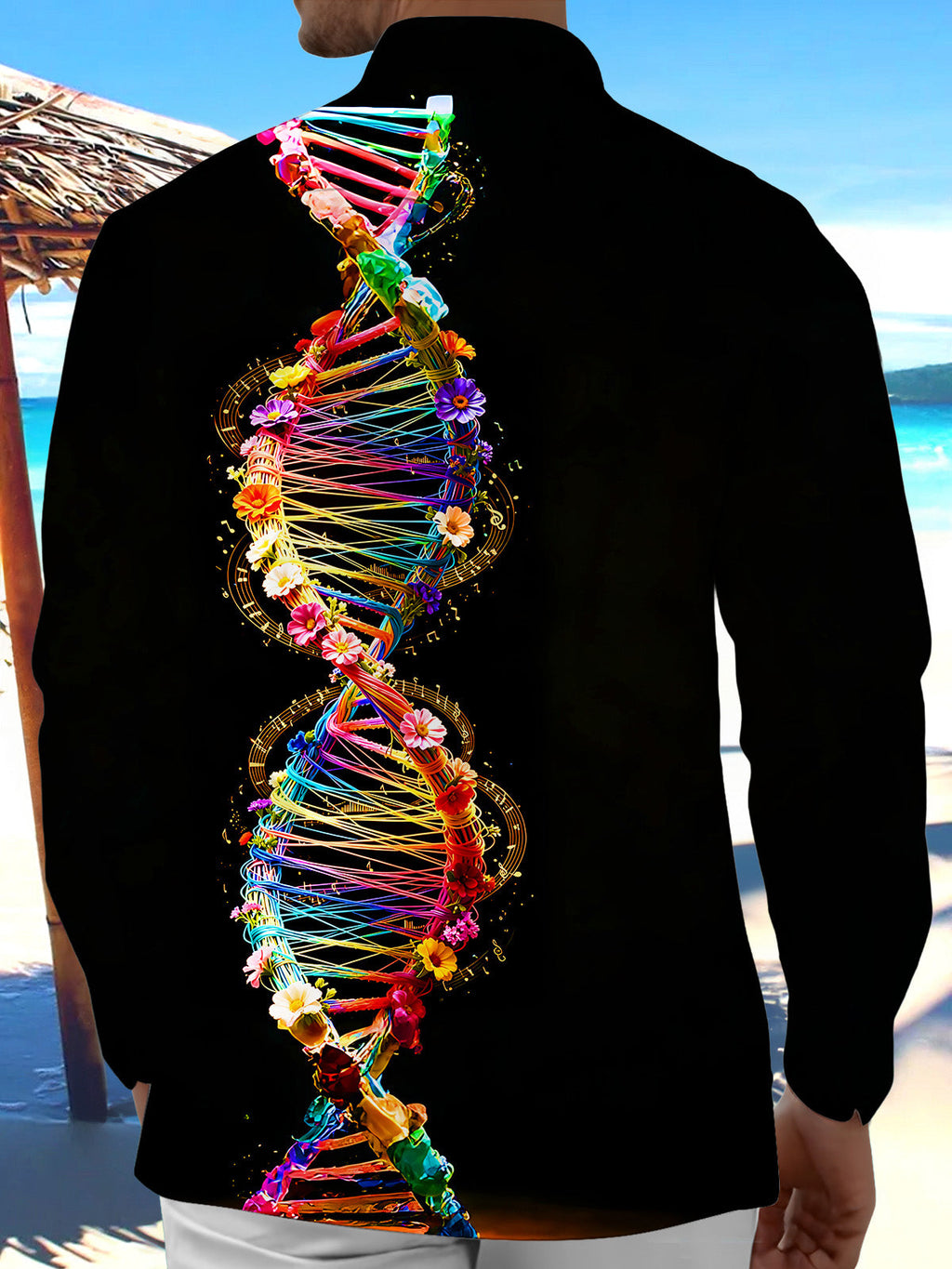 Oceanlyte Men's Graphic Colorful DNA Helix Print Long Sleeve Shirt with Chest Pocket