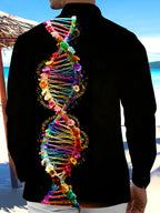 Oceanlyte Men's Graphic Colorful DNA Helix Print Long Sleeve Shirt with Chest Pocket