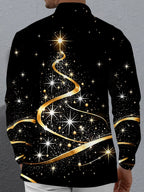 Oceanlyte Men's Printed Abstract Gold Ribbon Print Long Sleeve Shirt with Chest Pocket