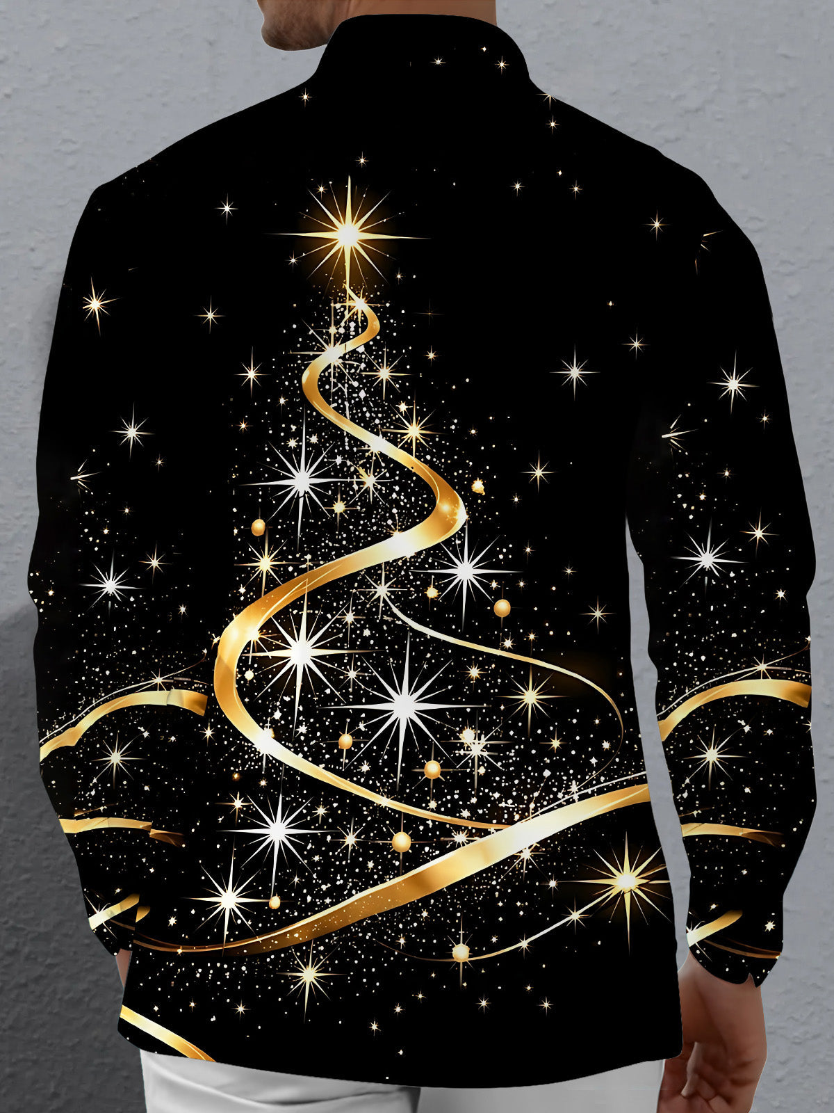 Oceanlyte Men's Printed Abstract Gold Ribbon Print Long Sleeve Shirt with Chest Pocket