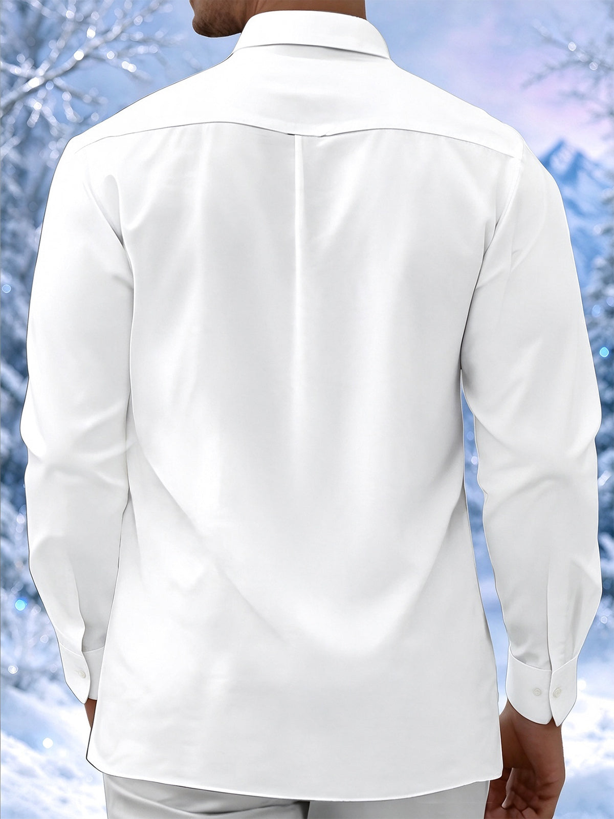 Oceanlyte Men's Christmas Ornaments And Snowflakes Print Long Sleeve Shirt with Chest Pocket