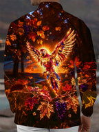 Oceanlyte Men's Long Sleeve Shirt - Crystal Parrot With Autumn Leaves And Grapes Print with Chest Pocket