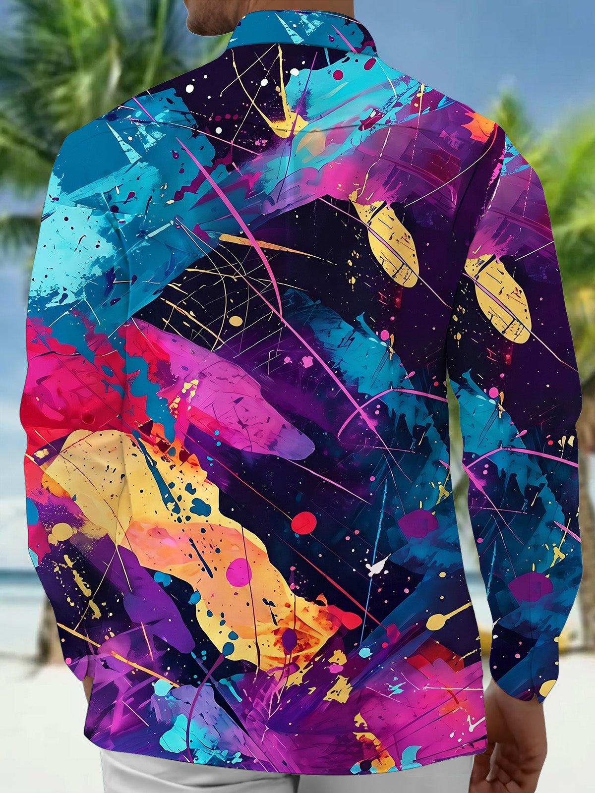 Oceanlyte Men's Tie Dye Colorful Abstract Paint Splatter Print Long Sleeve Shirt with Chest Pocket