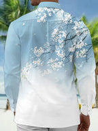 Oceanlyte Men's Floral Cherry Blossom Branches Print Long Sleeve Shirt with Chest Pocket