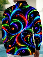 Oceanlyte Men's Printed Neon Abstract Swirls And Circles Print Long Sleeve Shirt with Chest Pocket