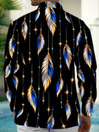 Oceanlyte Men's Printed Feathers And Hanging Crystals Print Long Sleeve Shirt with Chest Pocket
