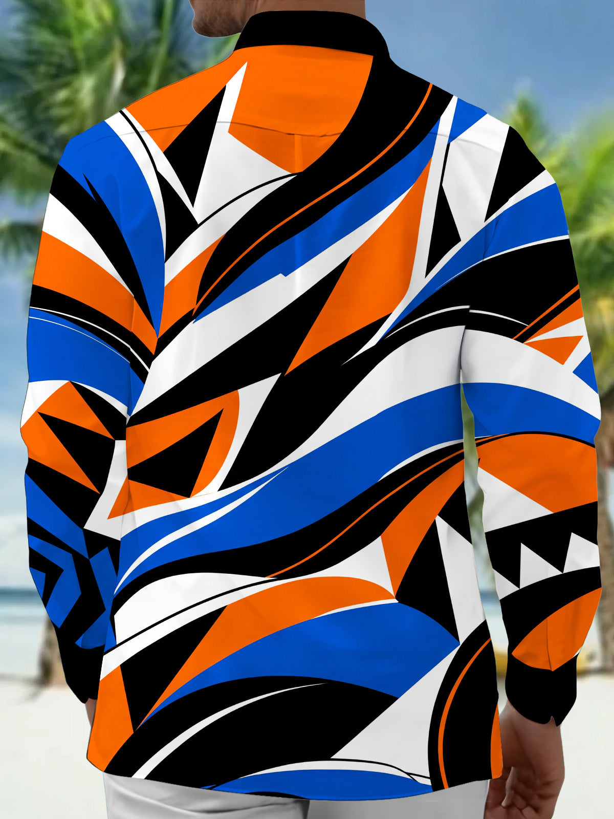 Oceanlyte Men's Geometric Abstract Waves And Stripes Print Long Sleeve Shirt with Chest Pocket