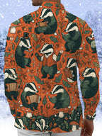 Oceanlyte Men's Long Sleeve Shirt - Vintage Gentleman Badgers With Forest Elements Print with Chest Pocket