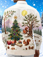 Oceanlyte Men's Long Sleeve Shirt - Christmas Tree And Ornaments With Squirrels Print with Chest Pocket