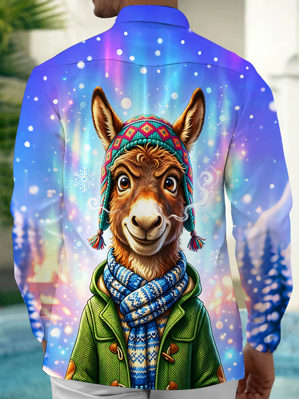 Oceanlyte Men's Graphic Donkey Character Print Long Sleeve Shirt with Chest Pocket