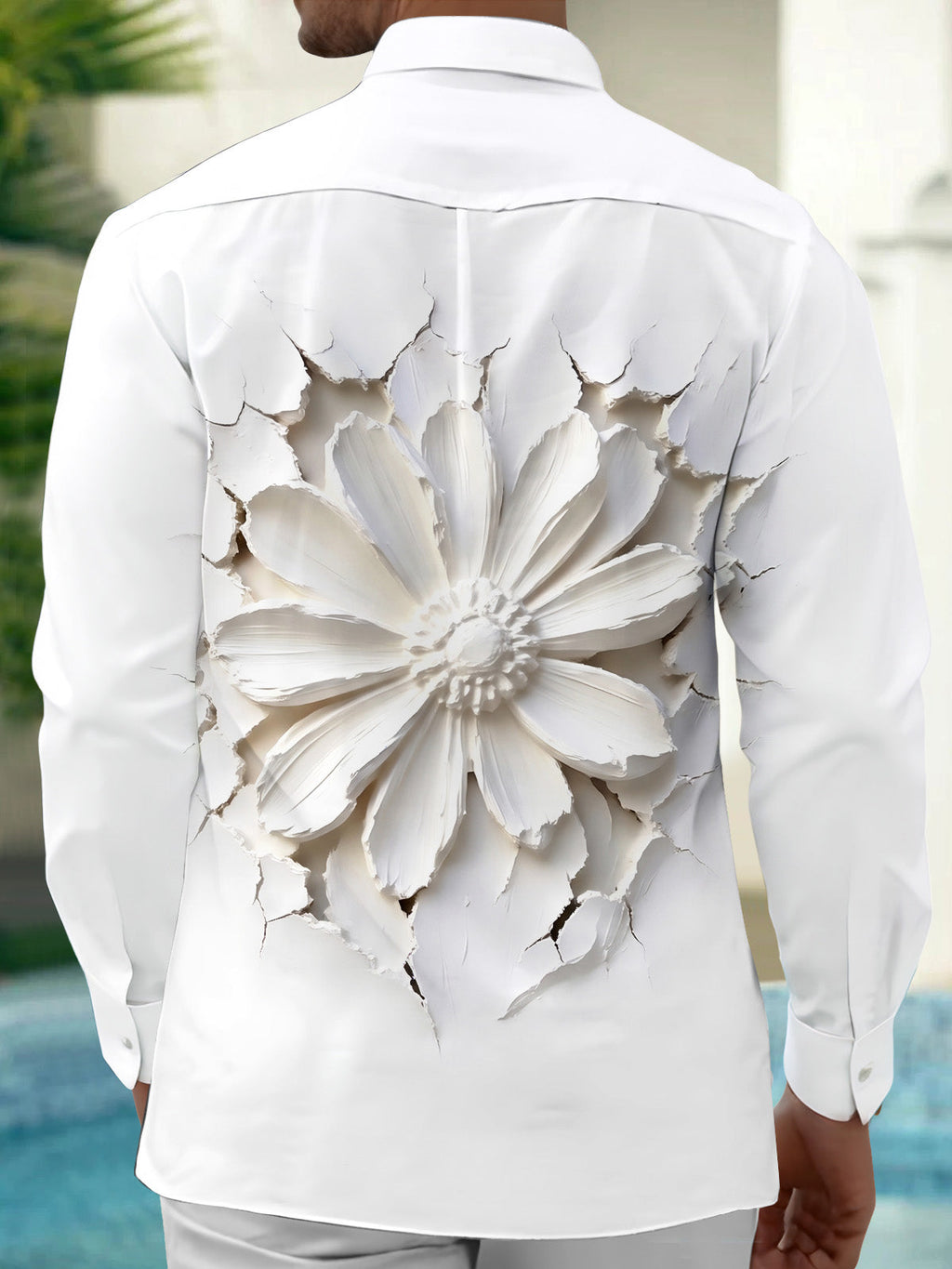 Oceanlyte Men's 3D 3D Relief Flower Print Long Sleeve Shirt with Chest Pocket