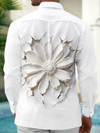 Oceanlyte Men's 3D 3D Relief Flower Print Long Sleeve Shirt with Chest Pocket