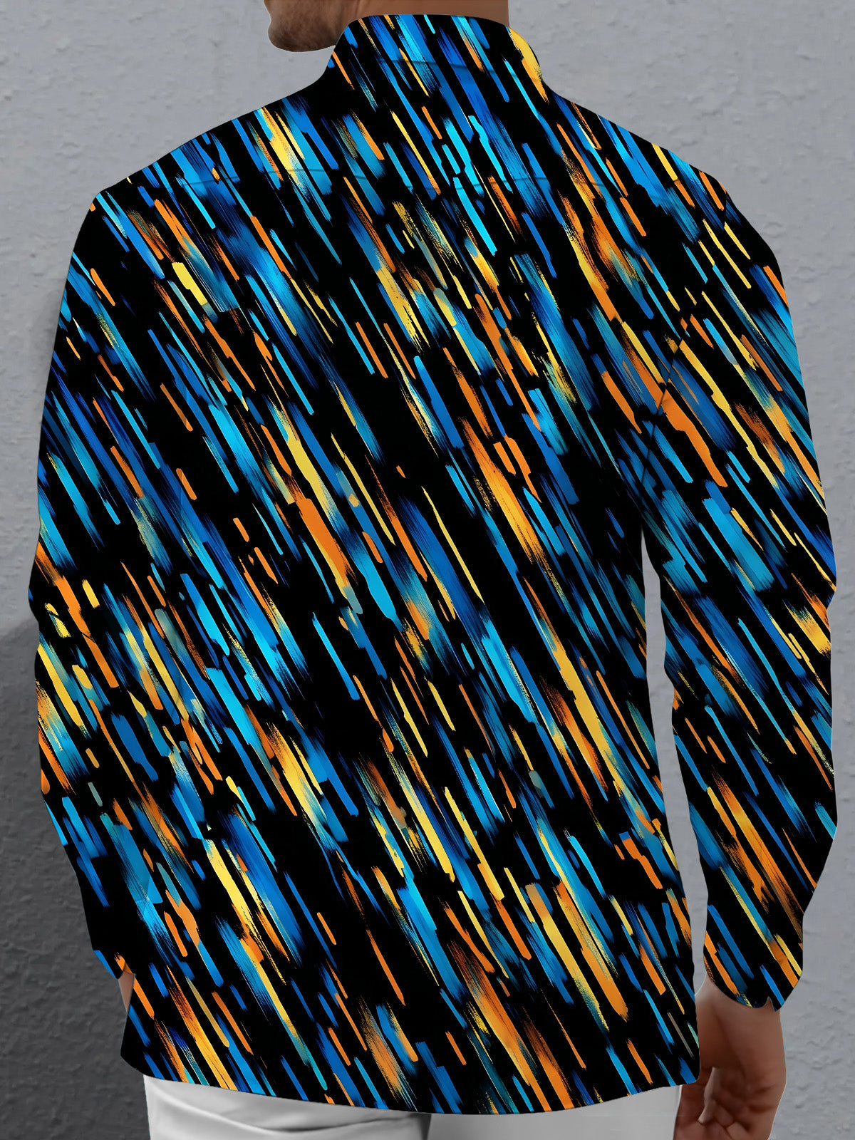 Oceanlyte Men's Abstract Geometric Brushstrokes Print Long Sleeve Shirt with Chest Pocket