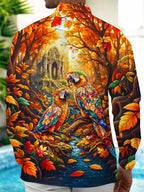 Oceanlyte Men's Graphic Parrots In Autumn Forest Print Long Sleeve Shirt with Chest Pocket