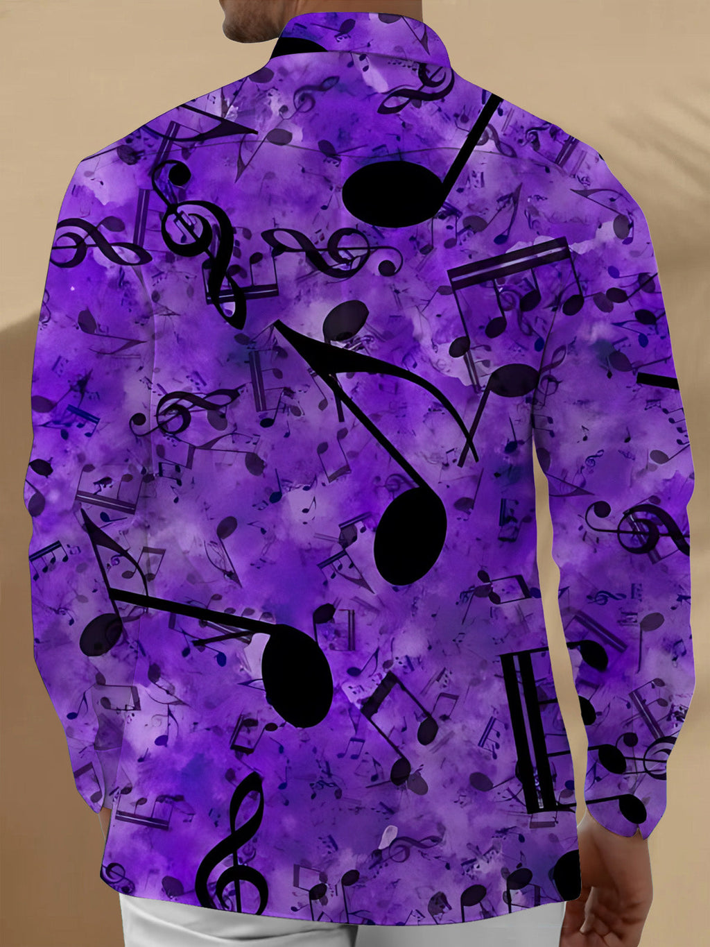 Oceanlyte Men's Printed Music Notes Print Long Sleeve Shirt with Chest Pocket