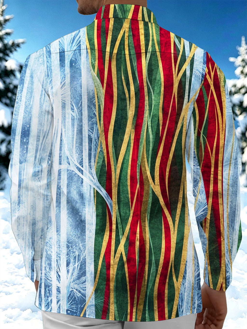Oceanlyte Men's Christmas Ice Texture Color Stripe Print Long Sleeve S