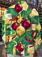 Oceanlyte Men's Long Sleeve Shirt - Geometric Christmas Ornaments And Pine Needles Print with Chest Pocket