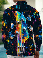 Oceanlyte Men's Long Sleeve Shirt - Bass Guitar Headstock With Paint Splatter Print with Chest Pocket