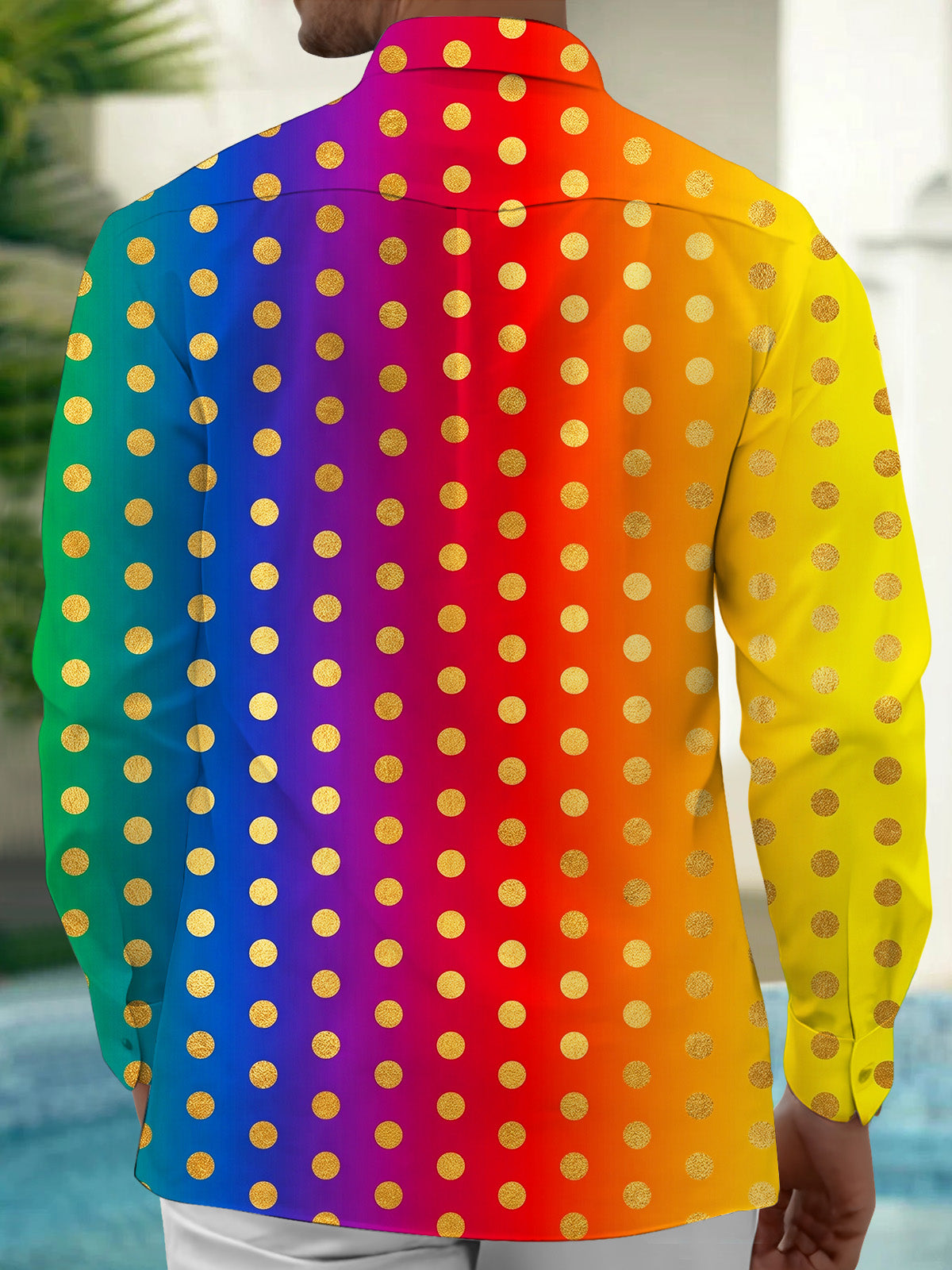 Oceanlyte Men's Patterned Gradient Polka Dots Print Long Sleeve Shirt with Chest Pocket