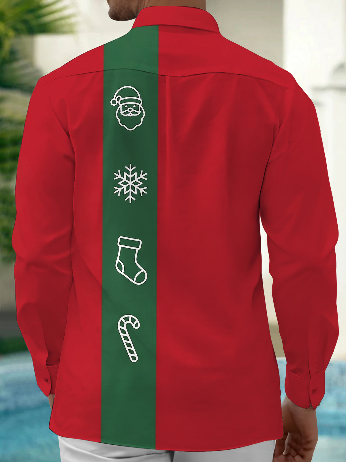 Oceanlyte Men's Printed Santa Claus Face Print Long Sleeve Shirt with Chest Pocket